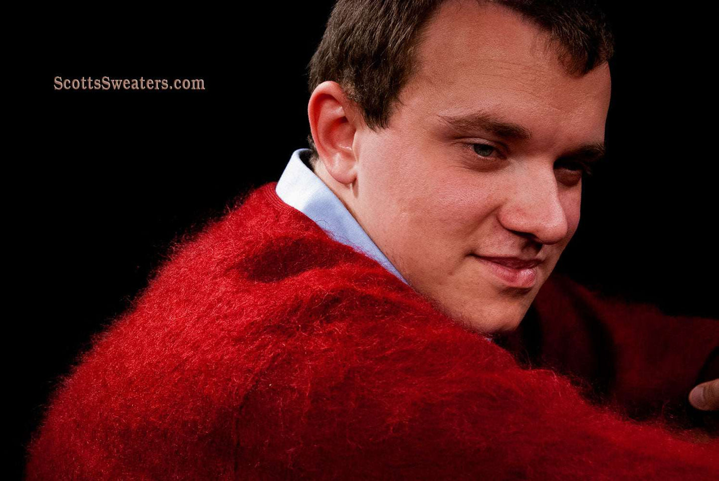 Red Retro Classic Original British Mohair V-Neck Sweater by Lazarus - Glasgo Ltd.