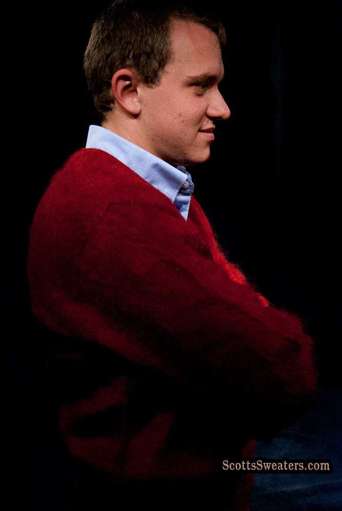 Red Retro Classic Original British Mohair V-Neck Sweater by Lazarus - Glasgo Ltd.