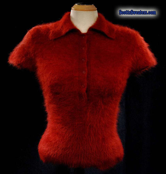 Woman's burgundy angora short-sleeved polo-neck sweater by J.Crew size small