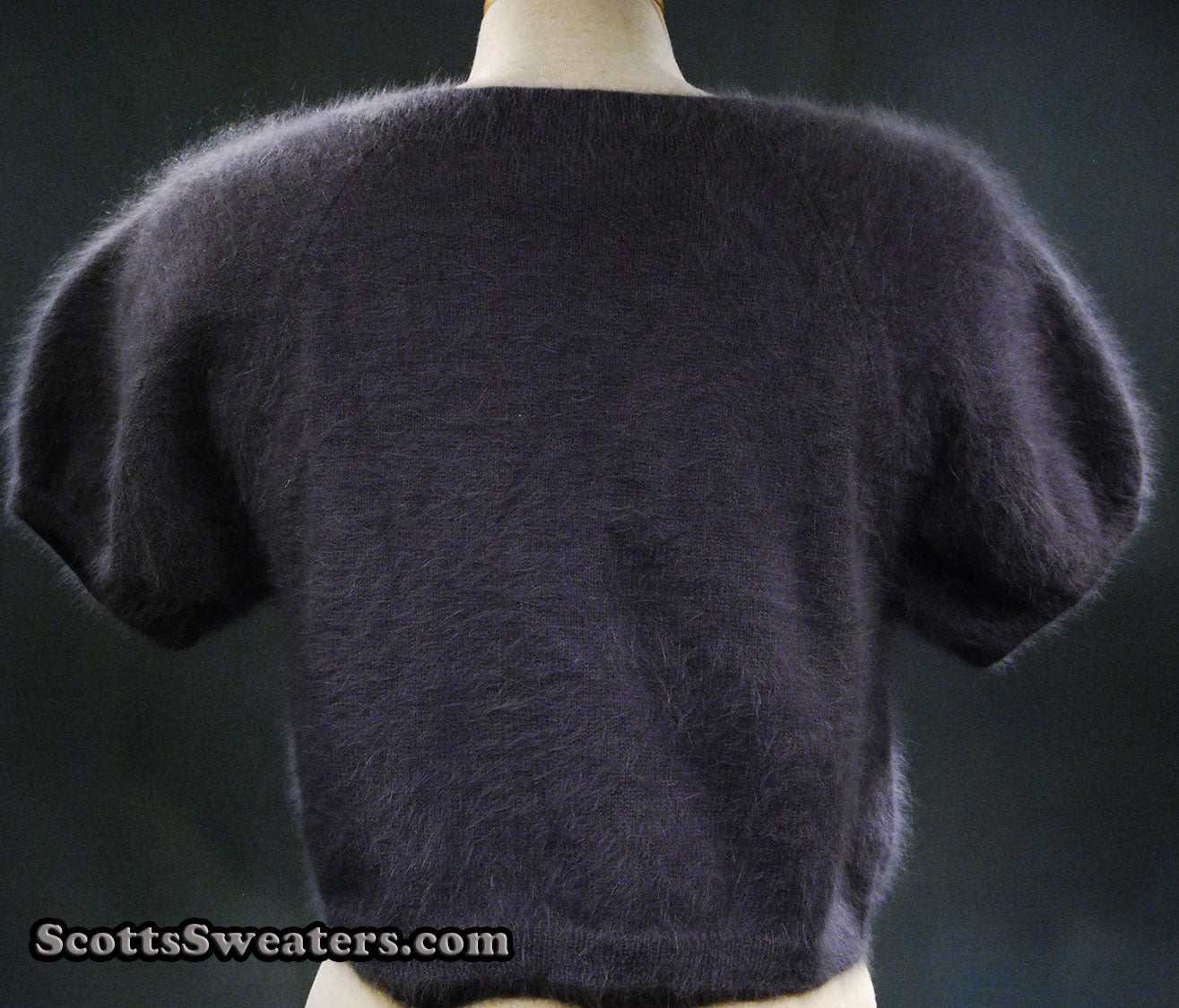 Woman's Angora shrug cardigan sweater with jeweled rhinestone button by Express in dark color