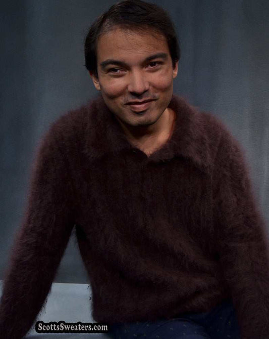 Men's GUCCI Sweater rare angora polo-neck brown-purple ultra-soft luxury fit