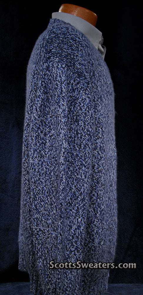 Blue, black, and white tweed knit men's cashmere V-neck sweater by Daniel Cremieux, extra-large size