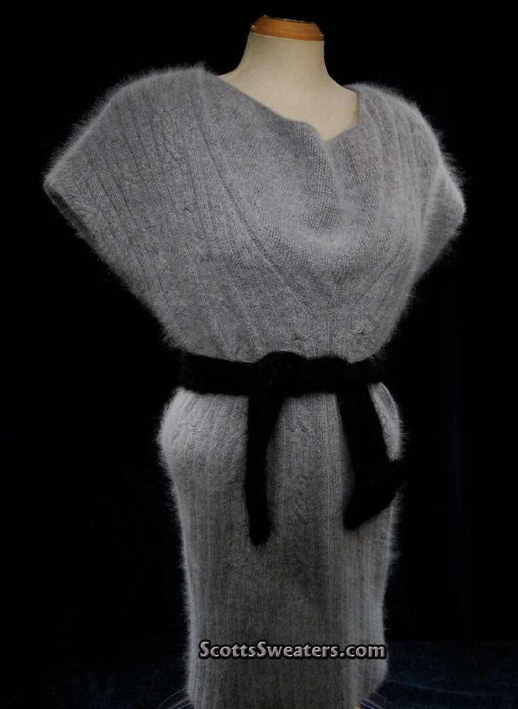 Light grey angora sweaterdress with cowlneck by Willi Smith in large size without belt