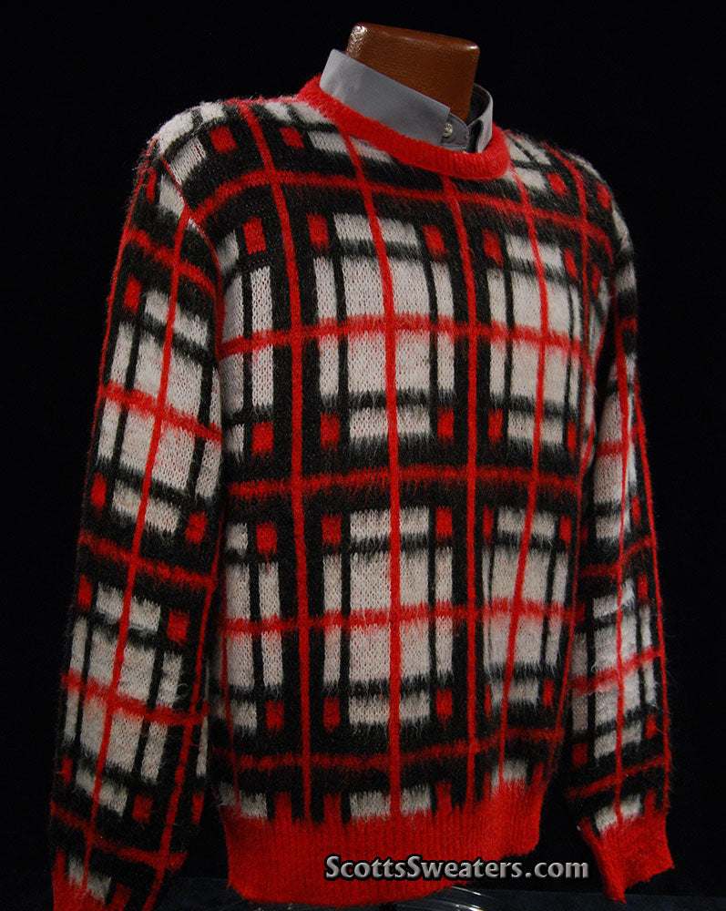 Retro Shaggy Plaid Mohair Rundhalspullover von Towncraft (Sears)