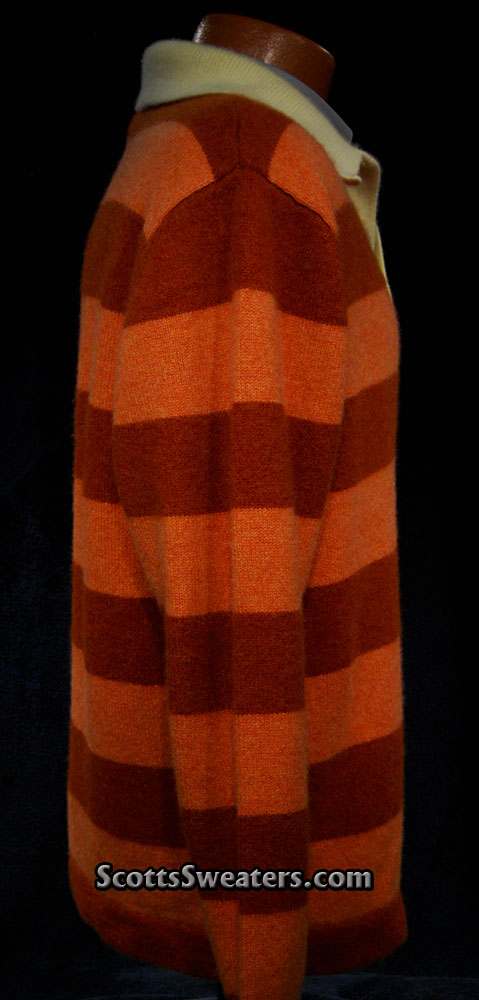 Orange and brown striped men's cashmere polo-neck sweater in XL size