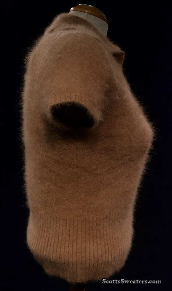 Beige woman's short-sleeve polo-neck angora sweater by J.Crew on mannequin side view