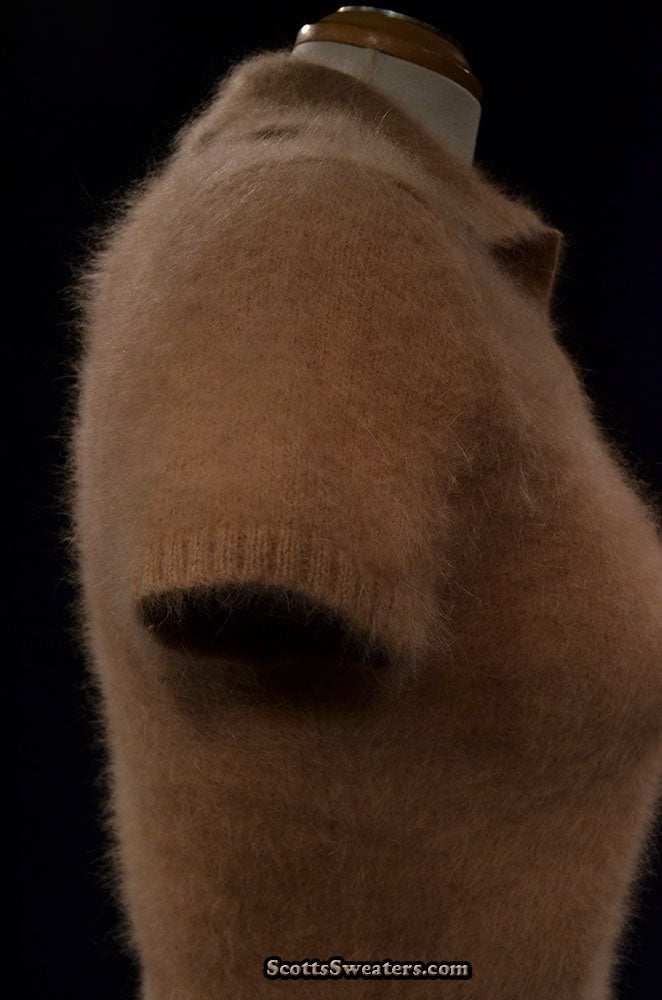 Beige woman's short-sleeve polo-neck angora sweater by J.Crew in cling-fit design