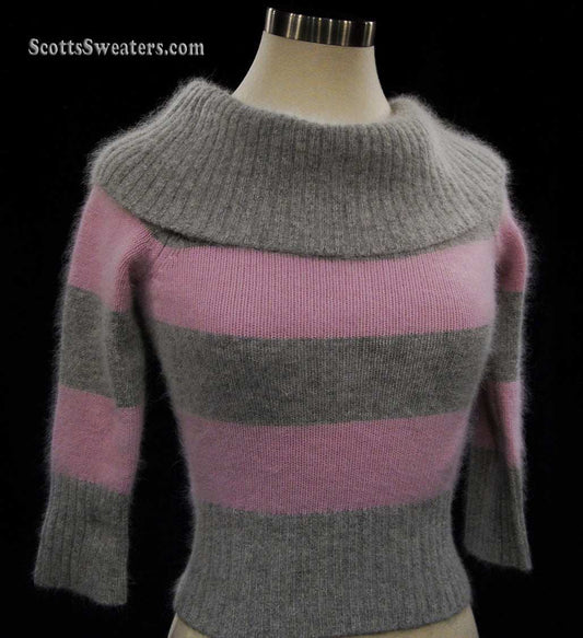 Girl's pink and grey striped angora cowlneck sweater by bebe small size