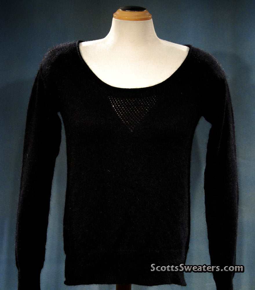 Black woman's angora scoop neck sweater by Moda Intl, size X-Small