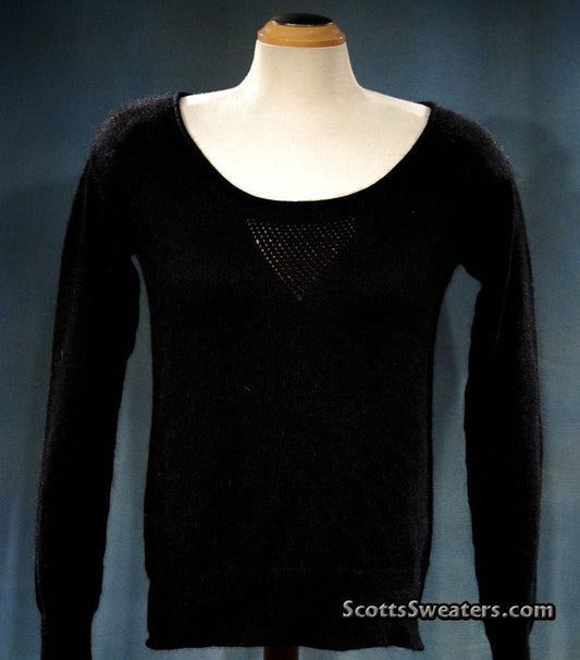 Black woman's angora scoop neck sweater by Moda Intl, size X-Small