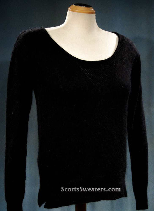 Black woman's angora scoop neck sweater by Moda Intl in x-small size