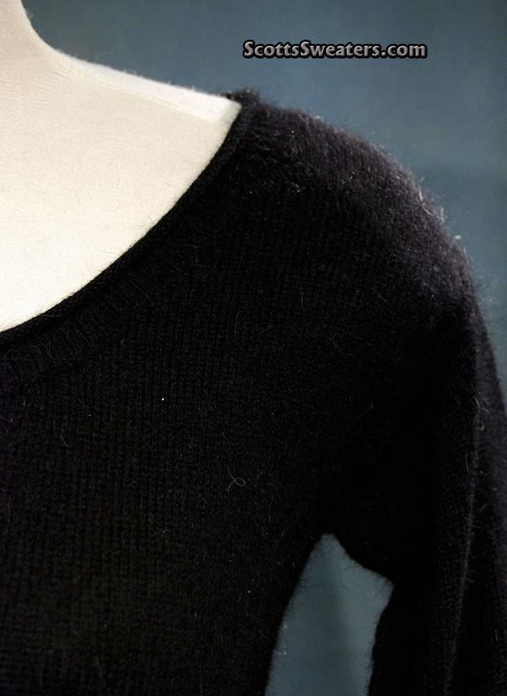 Black woman's angora scoop neck sweater by Moda Intl in X-Small size