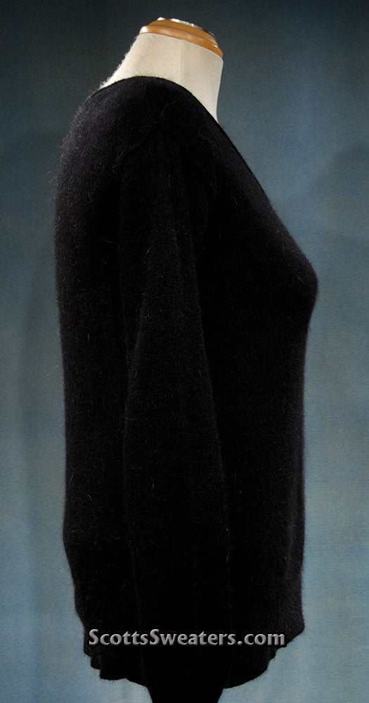 Black woman's angora scoop neck sweater by Moda Intl, size X-Small