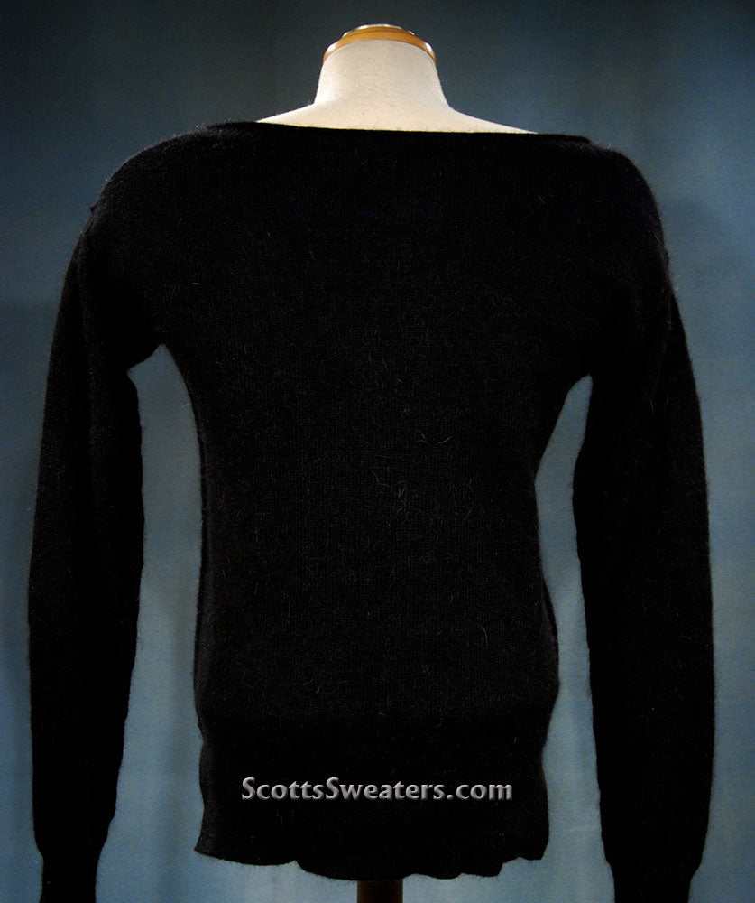 Black woman's angora scoop neck sweater by Moda Intl, X-small size