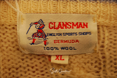 Clansman 100% wool label on retro classic ivory wool cable-knit tennis sweater