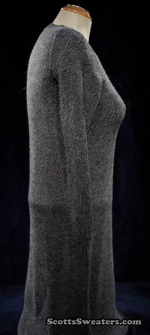 Woman's grey alpaca-merino wool sweaterdress side view in x-small size