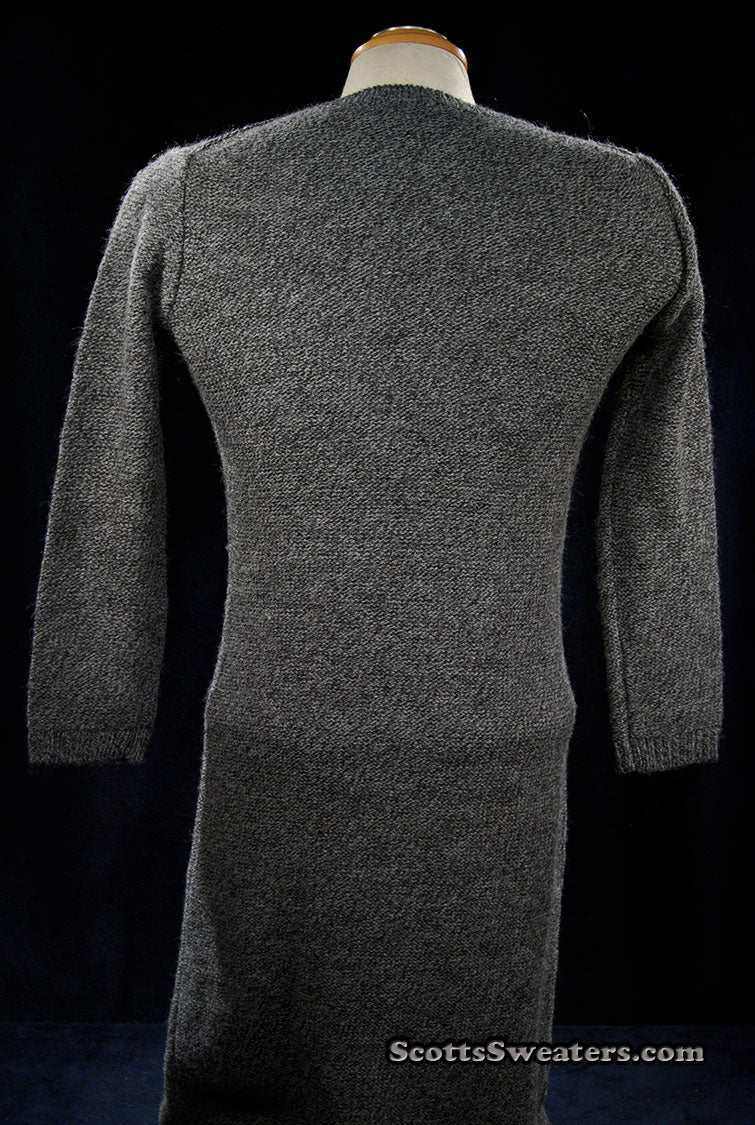 Woman's grey alpaca-merino wool sweaterdress with long sleeves in extra small size