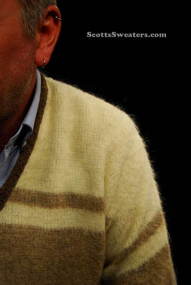Retro Classic Original tri-tone beige tan brown mohair V-neck sweater by Hamburgers Menswear Baltimore Medium-Large