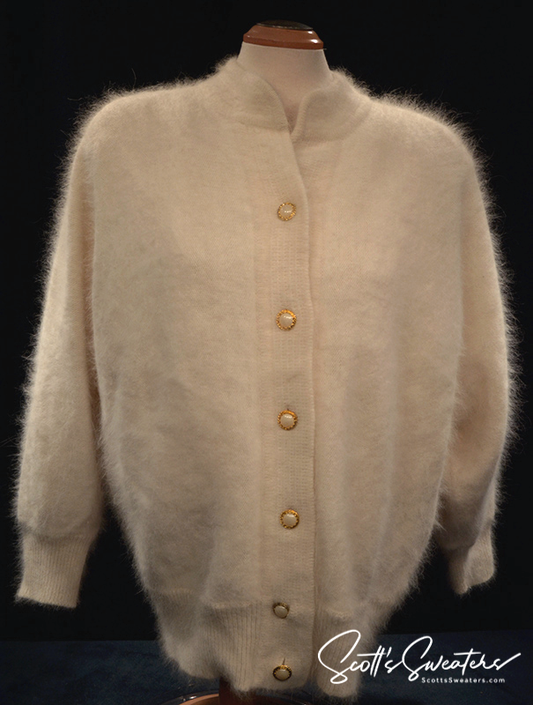 Woman's white angora cardigan sweater with nylon lining by Belldini, large size