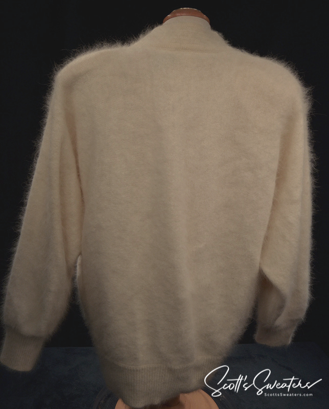 Woman's white angora cardigan sweater by Belldini with nylon lining, size large