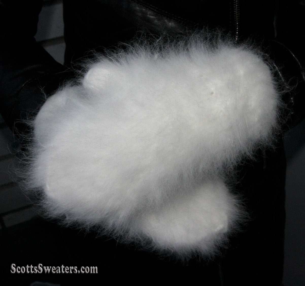 White fluffy handknit angora mittens from Siberia for women or teens