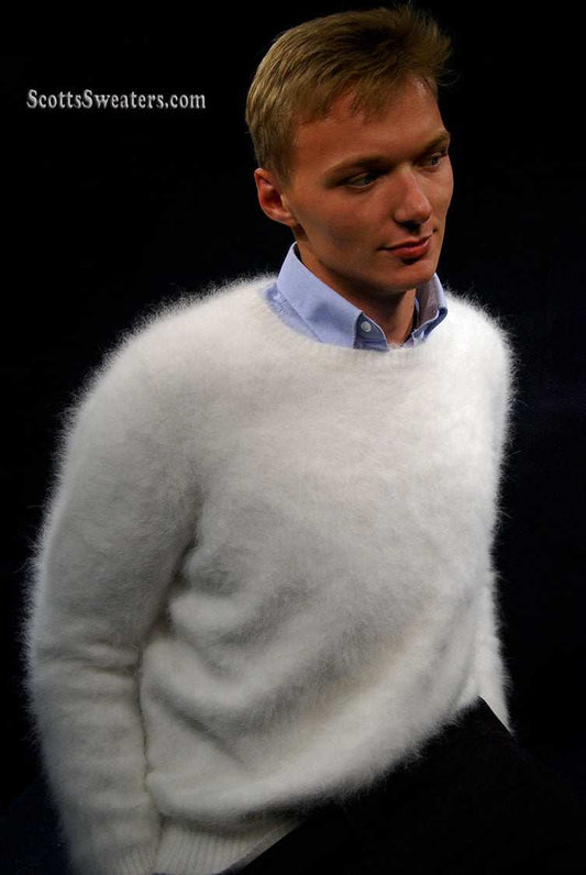 Men's ultra-soft angora crewneck sweater in luxurious warm knit