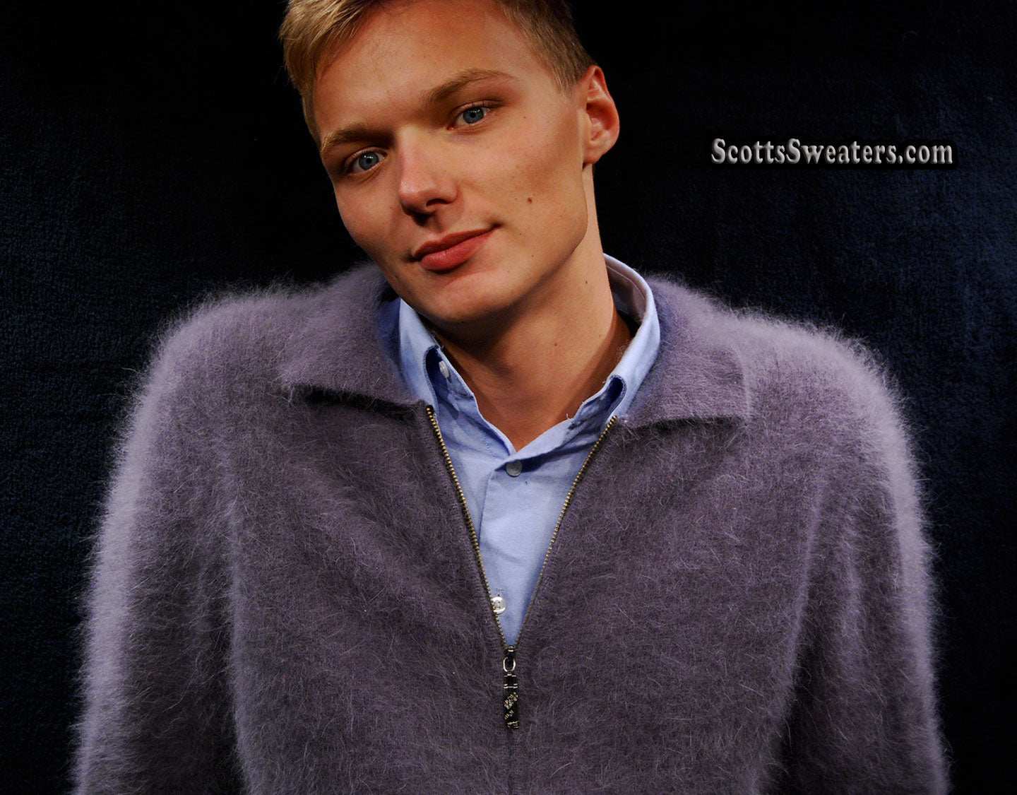 Men's Ultra-Soft Angora Zipper-front Cardigan Sweater
