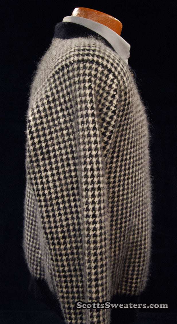Men's black and white checkered cashmere polo-neck sweater in X-Small/Small size displayed on mannequin