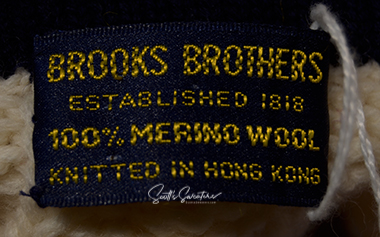 Brooks Brothers original retro merino wool label on ivory cable-knit sweater