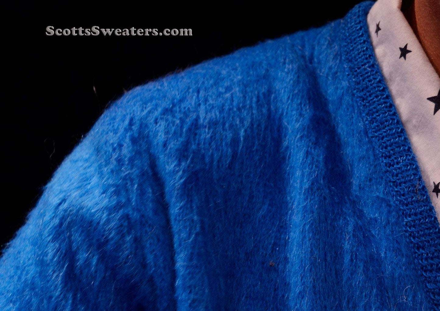 Men's royal-blue retro classic mohair cardigan sweater by Brent in small/medium size