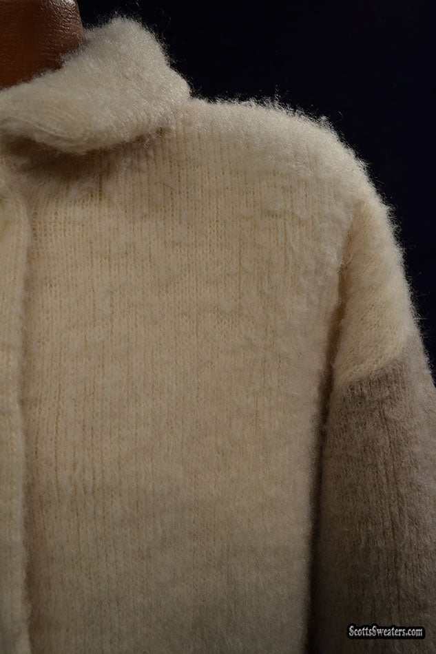 Ivory and tan double-breasted woman's Icelandic wool pea coat by Hilda Ltd with nylon lining