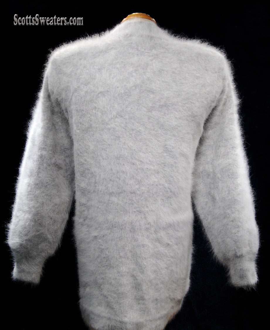 Womens grey missy angora cardigan sweater with single-button closure and side pockets