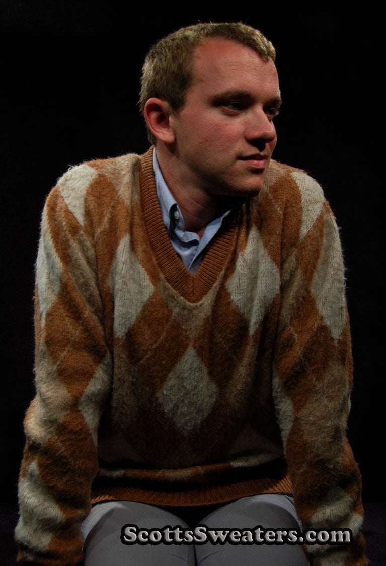Retro Shaggy Argyle Mohair V-Neck Sweater by Jantzen