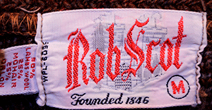 Brown retro shaggy argyle mohair V-neck sweater by Rob Scot size small