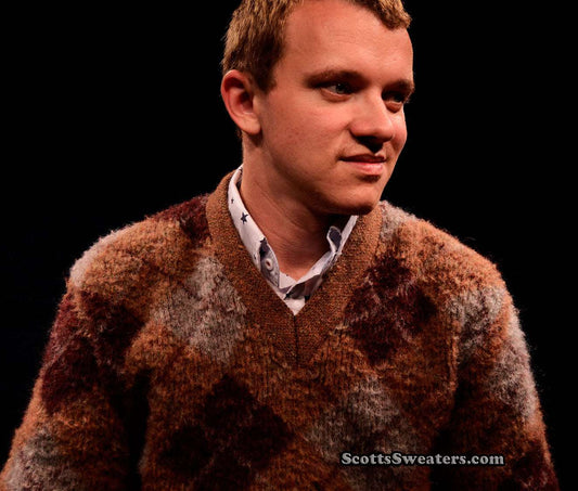 Retro Shaggy Argyle Mohair V-Neck Sweater by Rob Scot