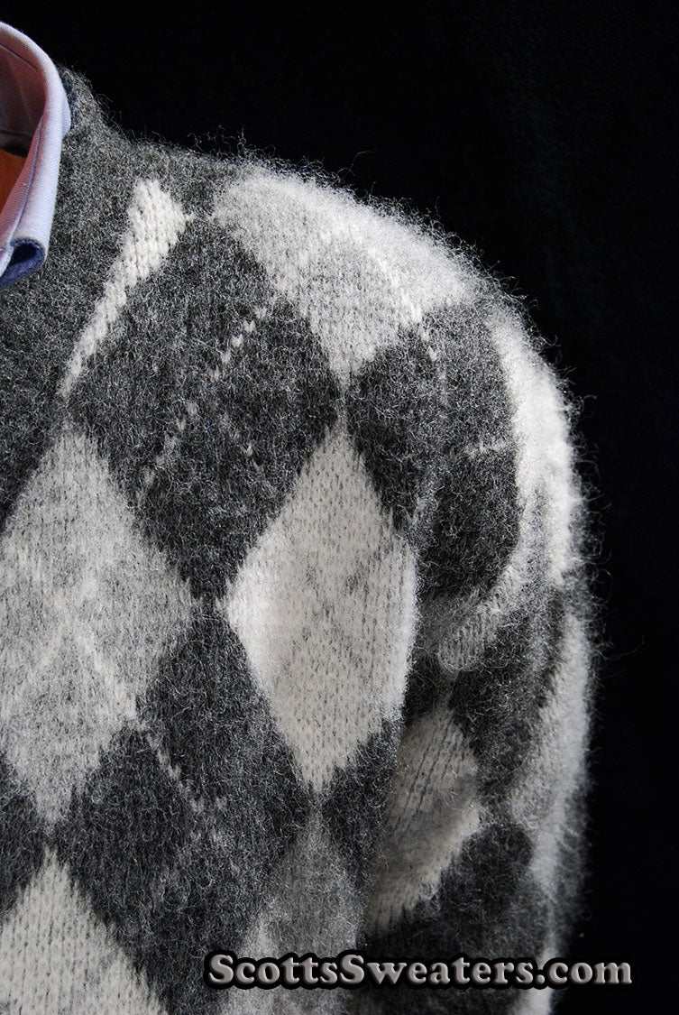 Men's Retro button-front Faux-Mohair Argyle Cardigan Sweater