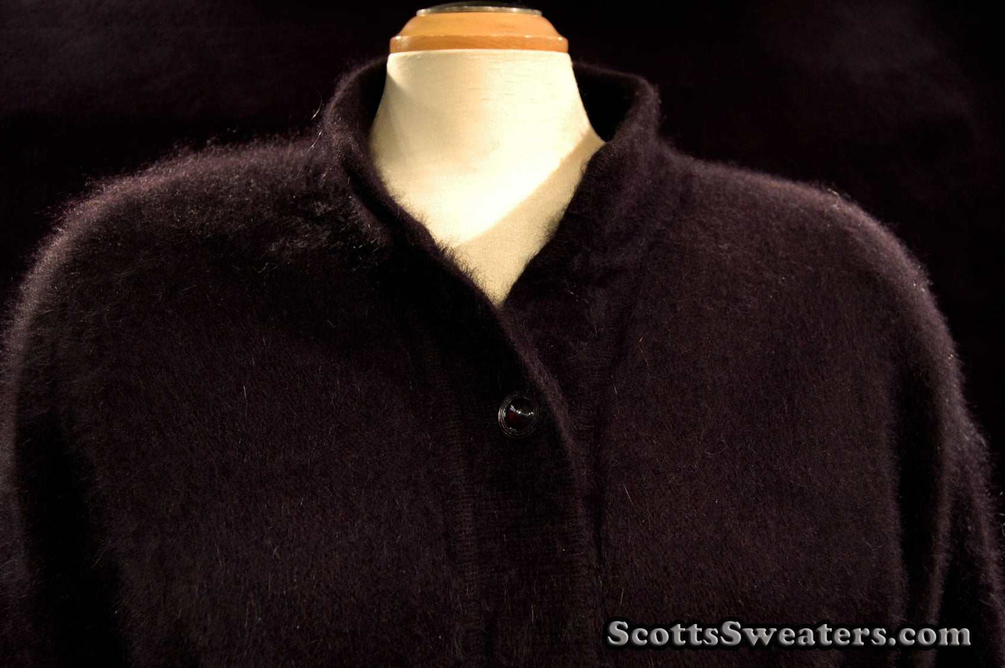 Woman's black angora 6-button cardigan sweater nylon lined by Venesha large size