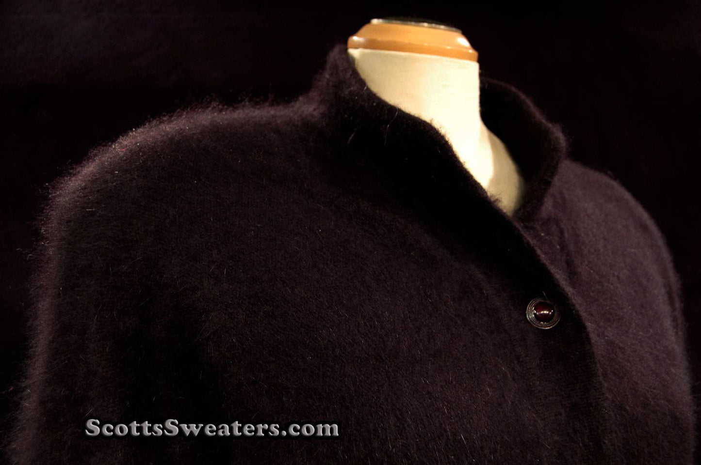 Woman's black angora cardigan sweater with 6 buttons and nylon lining by Venesha in large size