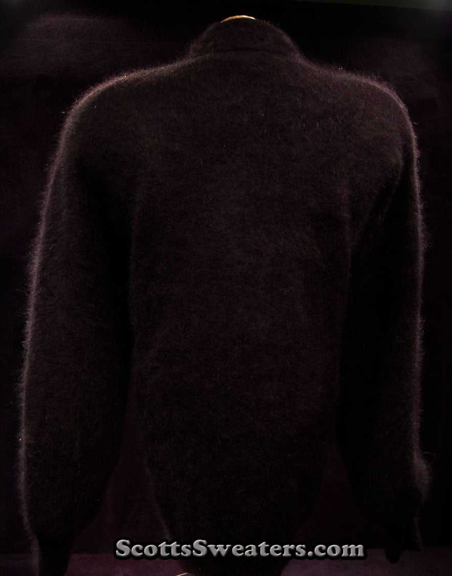 Woman's black angora cardigan sweater by Venesha with six buttons and nylon lining in large size