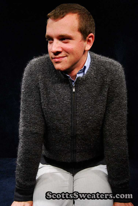 Men's Alpaca zipper-front charcoal grey cardigan sweater with front pockets by J.Crew