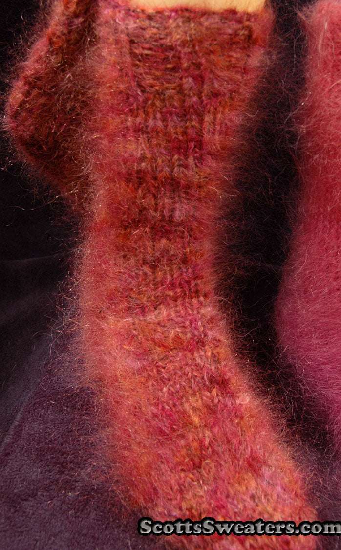 Thick warm colorful mohair socks hand-knit with fuzzy double-stand yarn