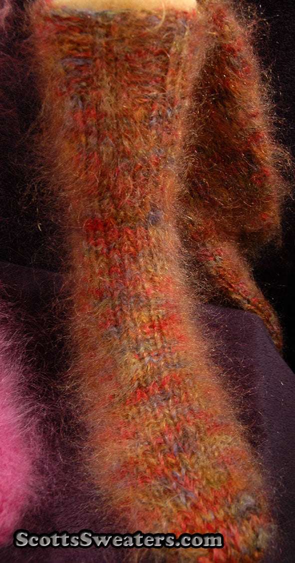 Colorful hand-knit thick and warm mohair socks with fuzzy texture