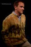 Men's golden retro mohair cardigan sweater with jacquard design by Brian MacNeil, small/medium size
