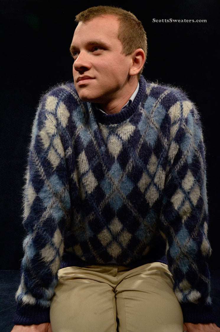 Retro Argyle Shaggy Crewneck Mohair Sweater