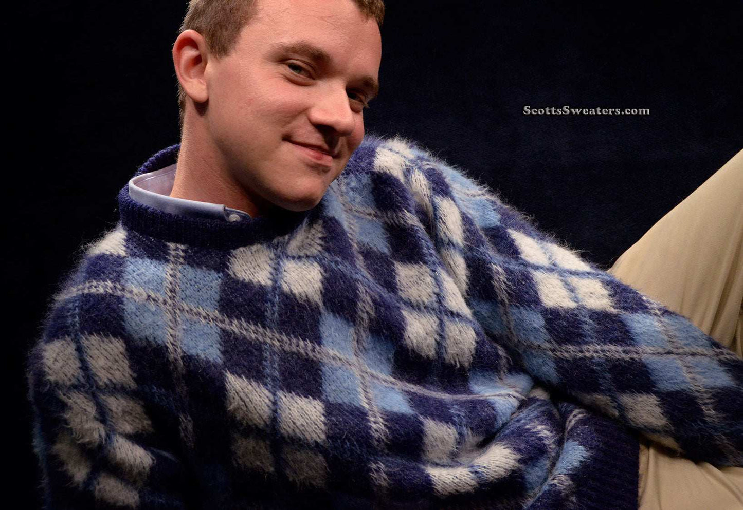 Retro Argyle Shaggy Crewneck Mohair Sweater