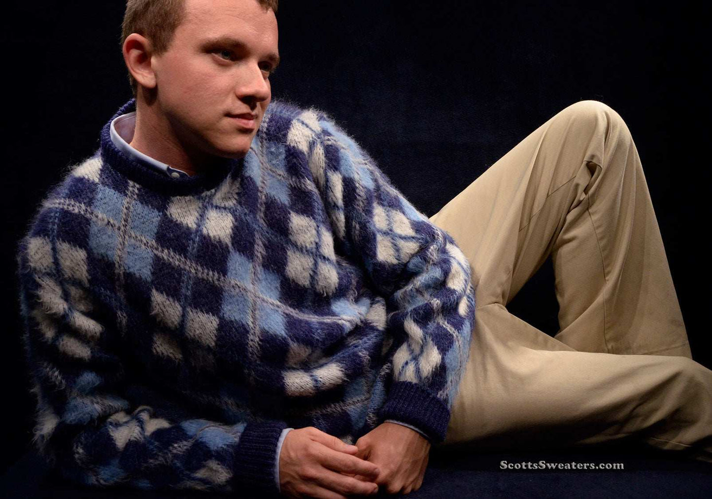 Retro Argyle Shaggy Crewneck Mohair Sweater