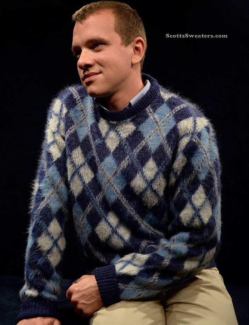 Retro Argyle Shaggy Crewneck Mohair Sweater