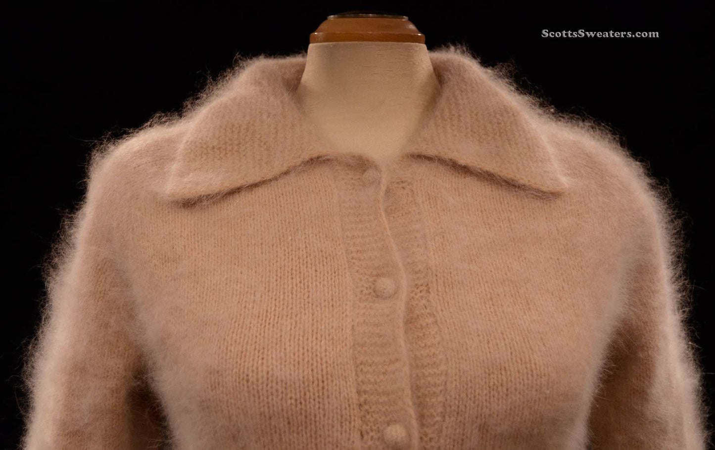 Woman's exquisite taupe angora sweater-shirt with soft fuzzy texture and nylon lining in XX-Small size
