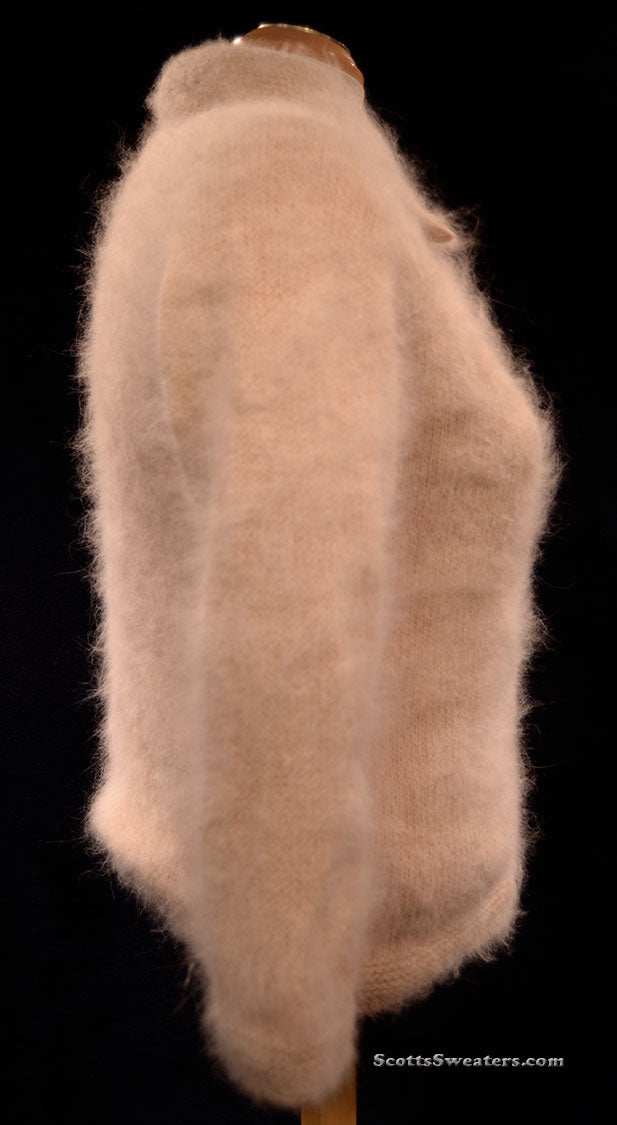 Woman's exquisite taupe angora sweater-shirt with soft, fuzzy texture and nylon lining in XX-Small size