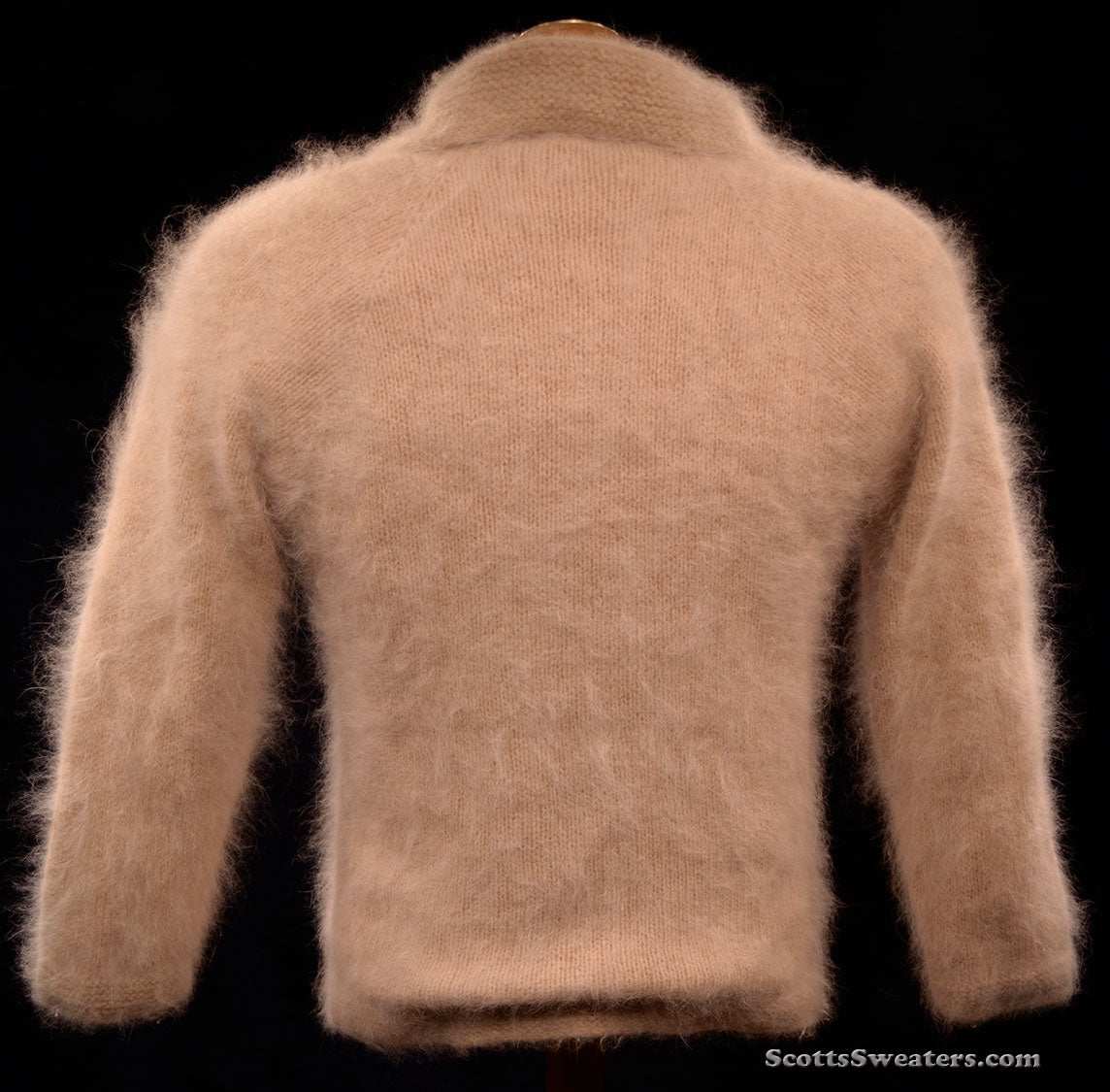 Woman's exquisite taupe angora sweater-shirt with soft fuzzy texture and nylon lining, XX-Small size